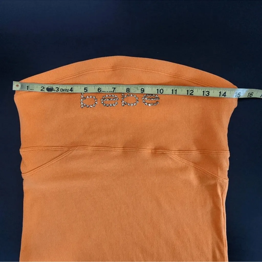 Bebe Vintage Y2K Orange Ribbed Knit Strapless Tube Top Size Large Orange Top - Image 6