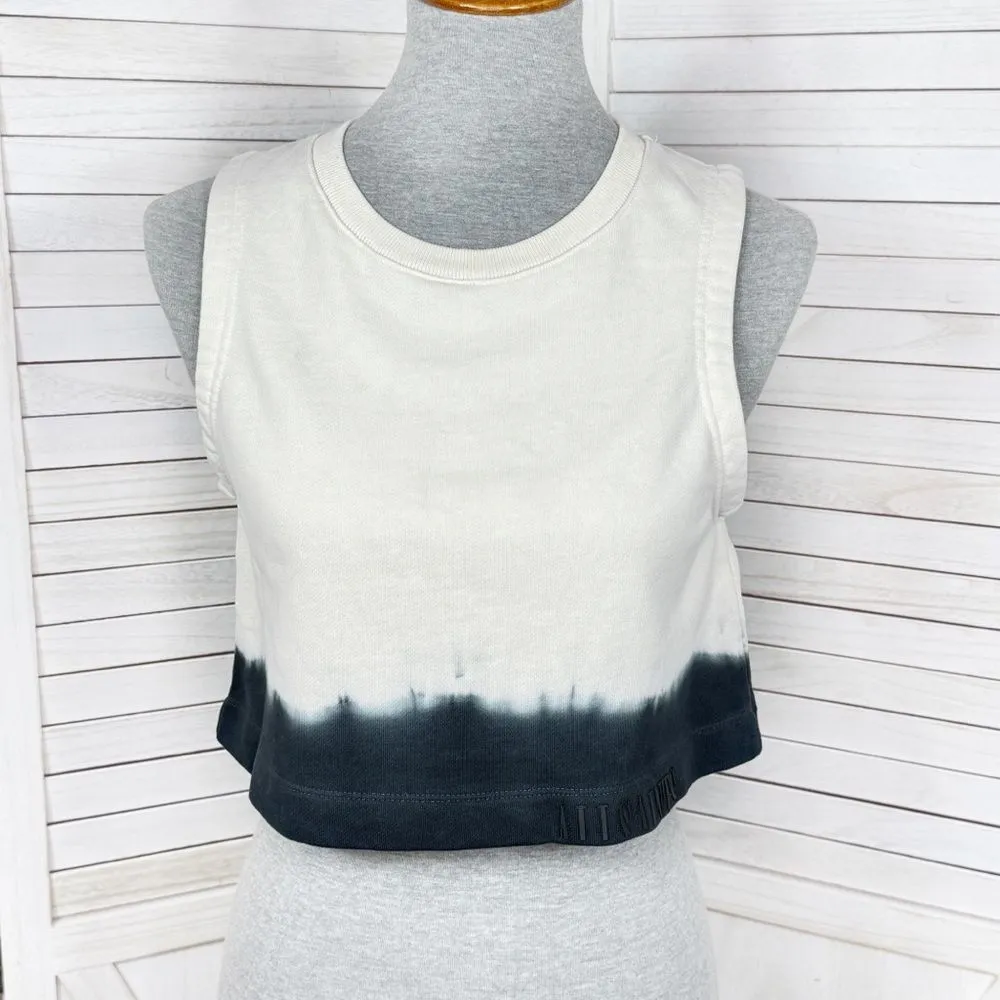AllSaints Lila Ombre‎ Cropped Sleeveless Sweatshirt Top Cream Black Small - Image 2