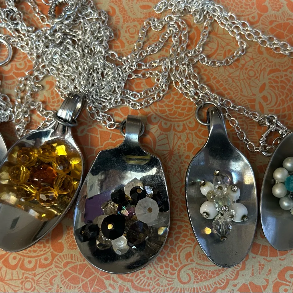Vintage Spoon Necklaces set of 6 with Vintage Earring Accents GIFT IDEA - Image 3