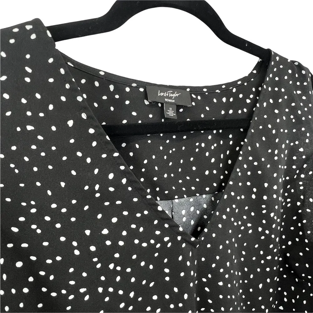 Lord & Taylor Polka Dot Blouse Black Size 1X Sleeveless Loose Fit V-Neck Top - Image 4