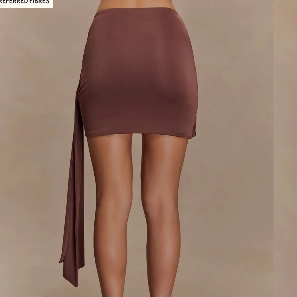 Meshki - Alicent Slinky Beaded Mini Skirt - Chocolate - Image 2