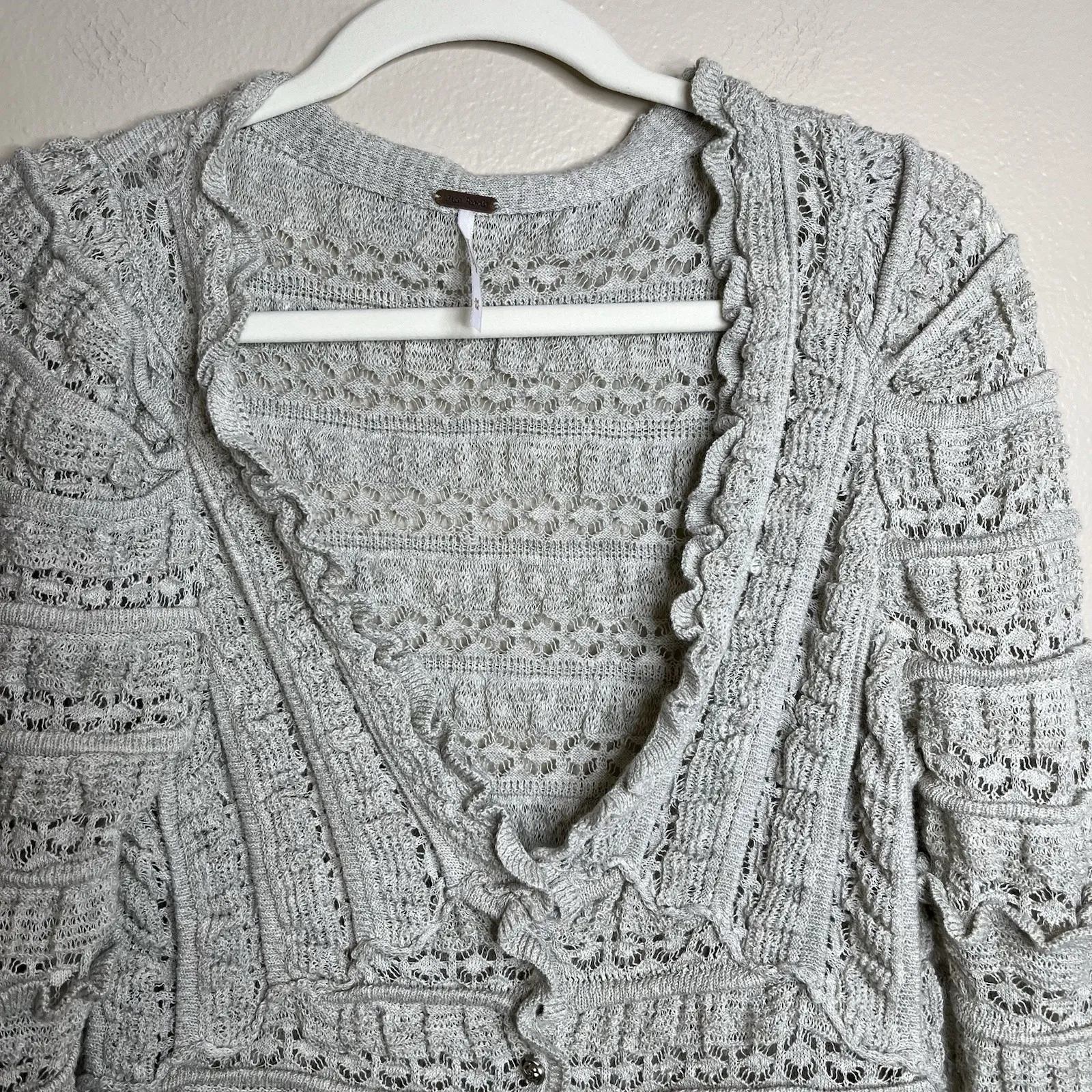Free People Wild Roses Cardigan Taupe Grey M Boho Cottagecore Festival Whimsical - Image 8