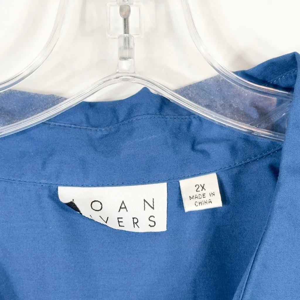 Joan Rivers Plus Size 2X Top Blue Lace Inserts A Line Tunic Collar Button Up 752 - Image 9