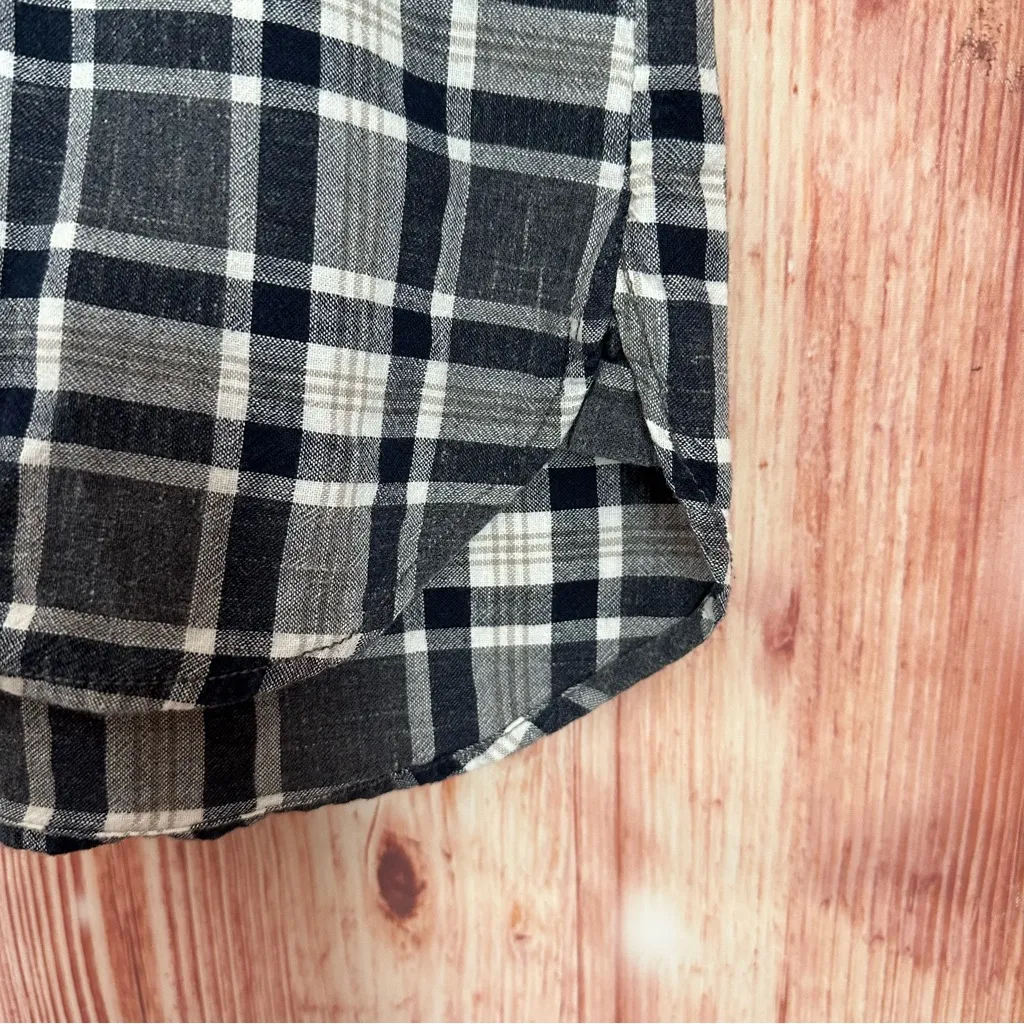 J. Crew Factory Navy Blue Plaid Boy Fit Popover Shirt Size S - Image 5