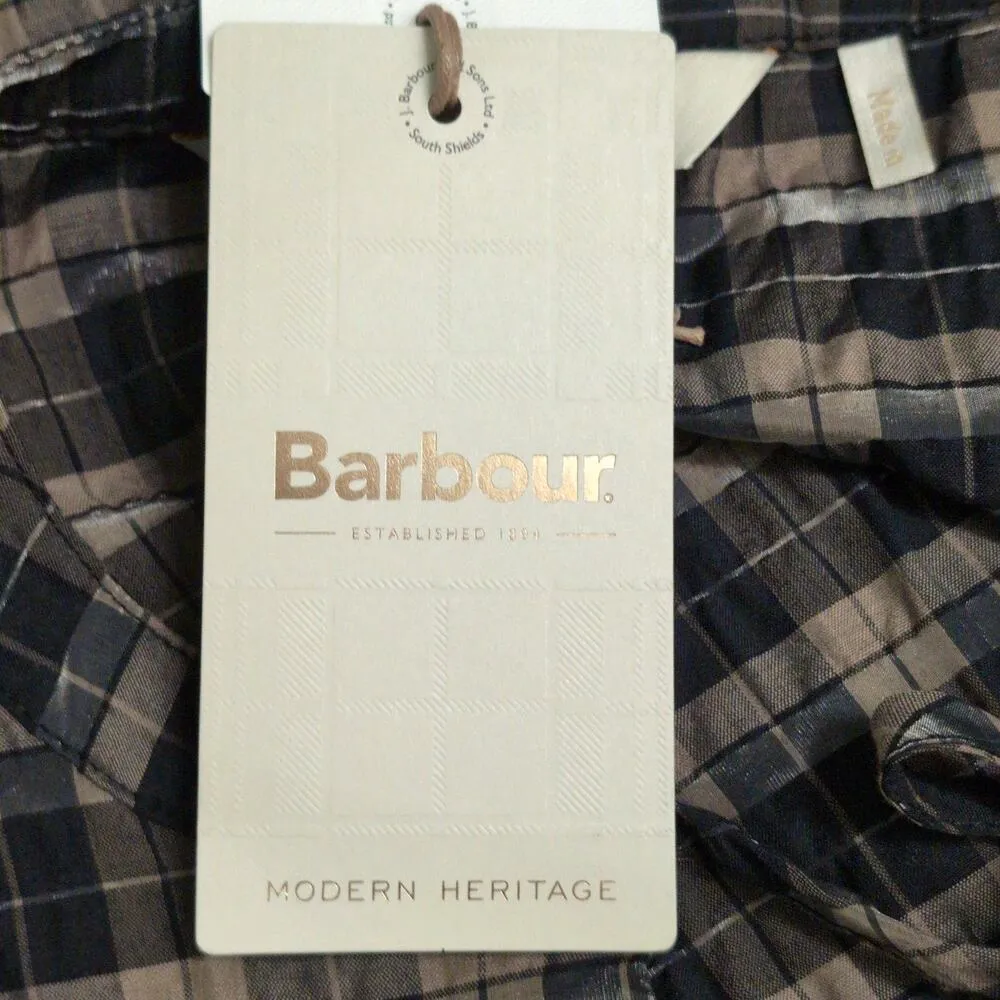 Barbour Lorelie Top Praline Plaid V-neck Seersucker Puff Sleeves 14 New - Image 11