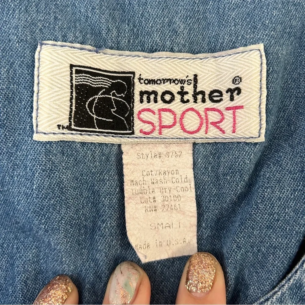 Tomorrow’s Mother Sport Blue Green Denim Floral Vintage Sleeveless Blouse Small - Image 2