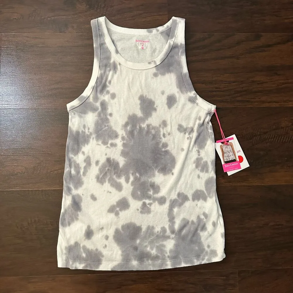 Juicy Couture white & gray tie dye ribbed tank top size M NWT - Image 2