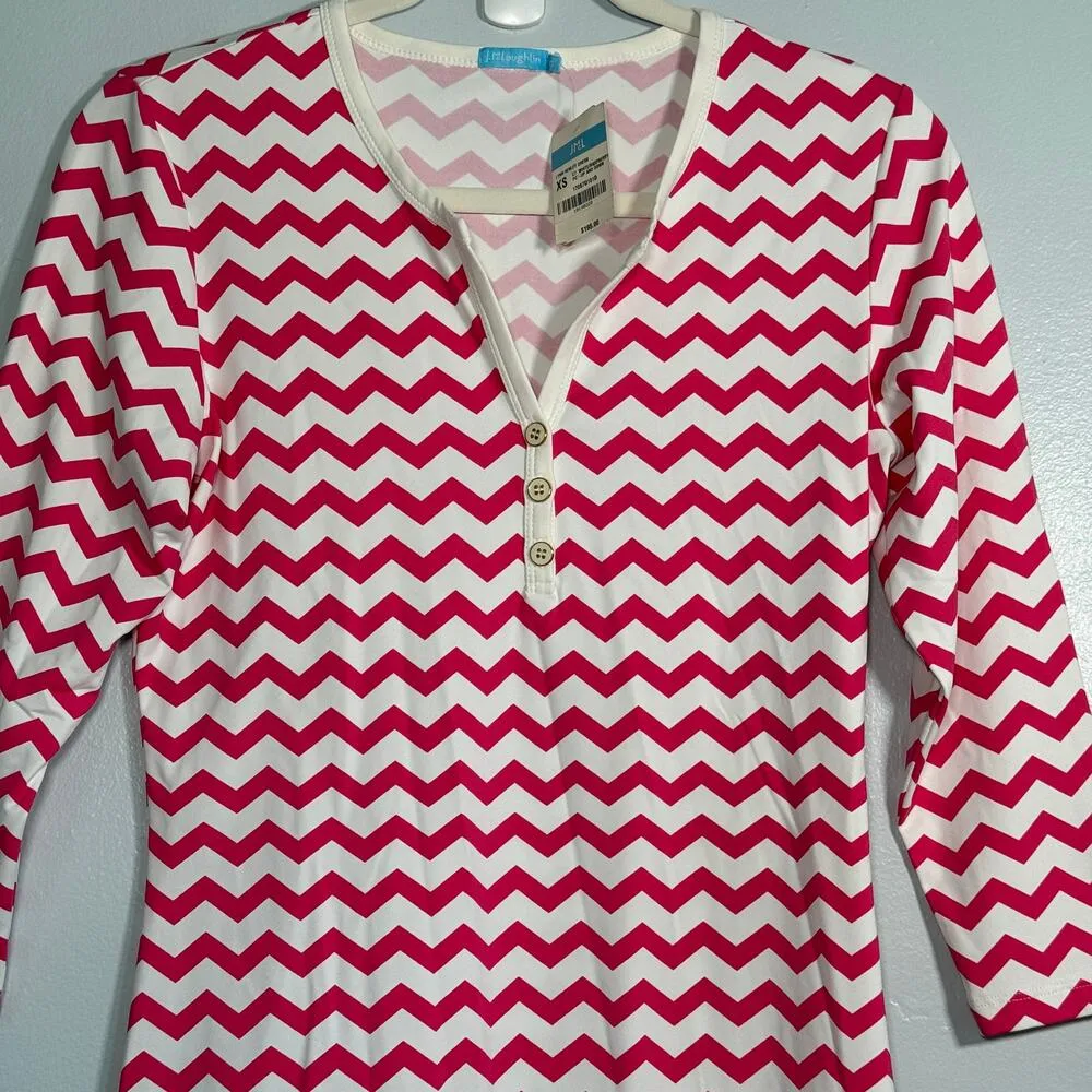 J. McLaughlin Catalina Cloth Lynn Henley Sheath Dress XS Chevron Pink White - Image 7