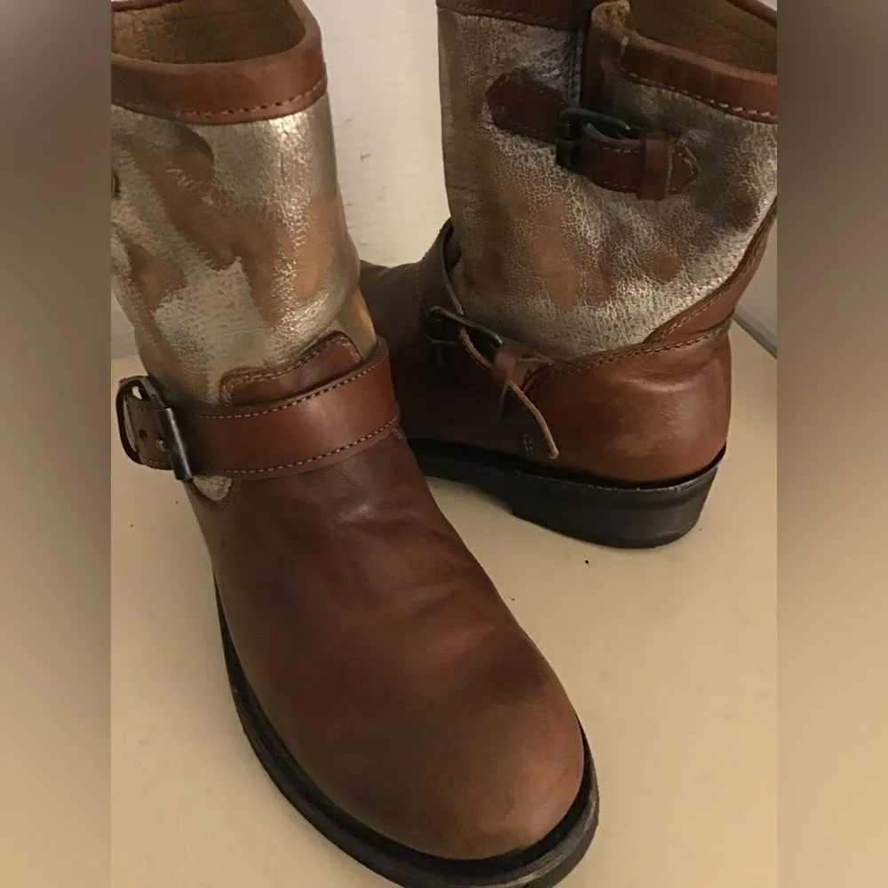 ASH women chestnut brown distressed leather biker harness boots Size 7.5 - Image 8