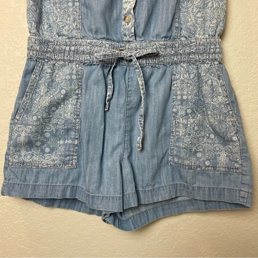 Life in Progress  Chambray Button Down Romper w/Flower Pattern Size S - Image 8