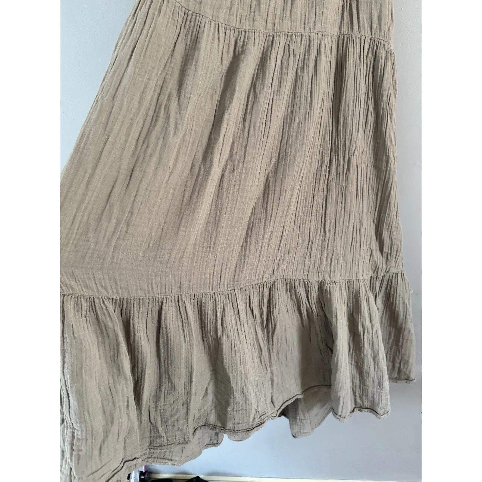 Daily Practice Anthropologie Dress Light Gray Tiered Cotton Gauze Midi Sz Large - Image 4