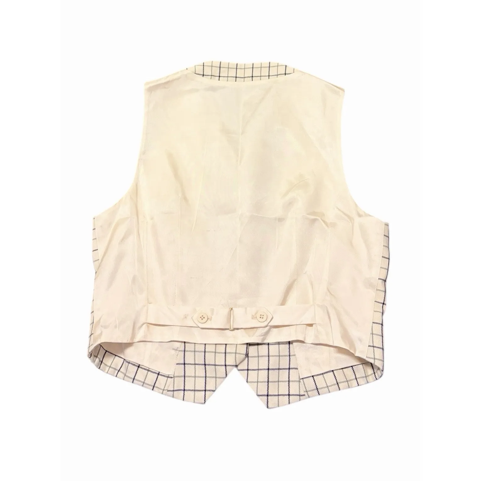 Burberrys Vintage Check Wool Vest Coat Liner Cream Navy Womens 8 USA - Image 2