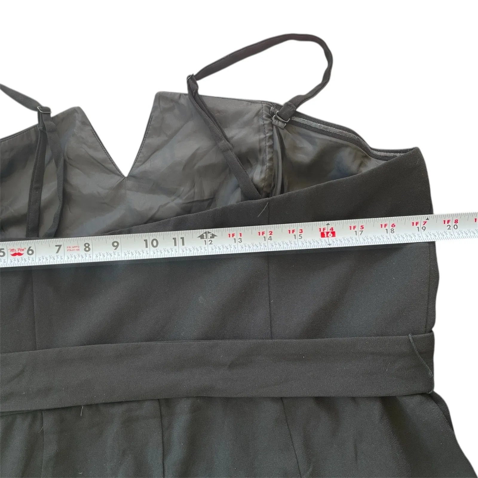 H&M V Neck High Tie Waist Wide Leg Black Jumpsuit XL 70s Disco Cocktail Hour Y2K - Image 7