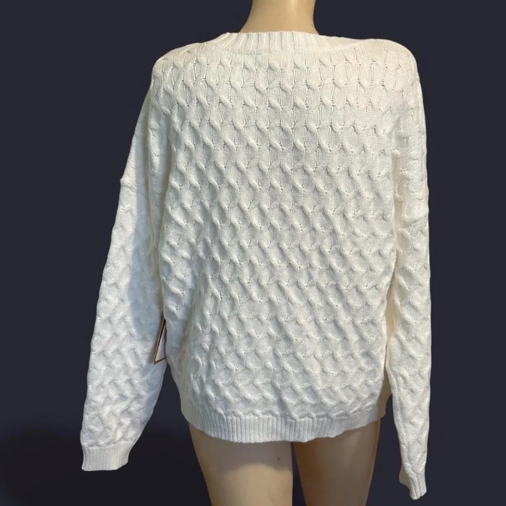 Cyrus White Cable Knit Sweater - Image 4