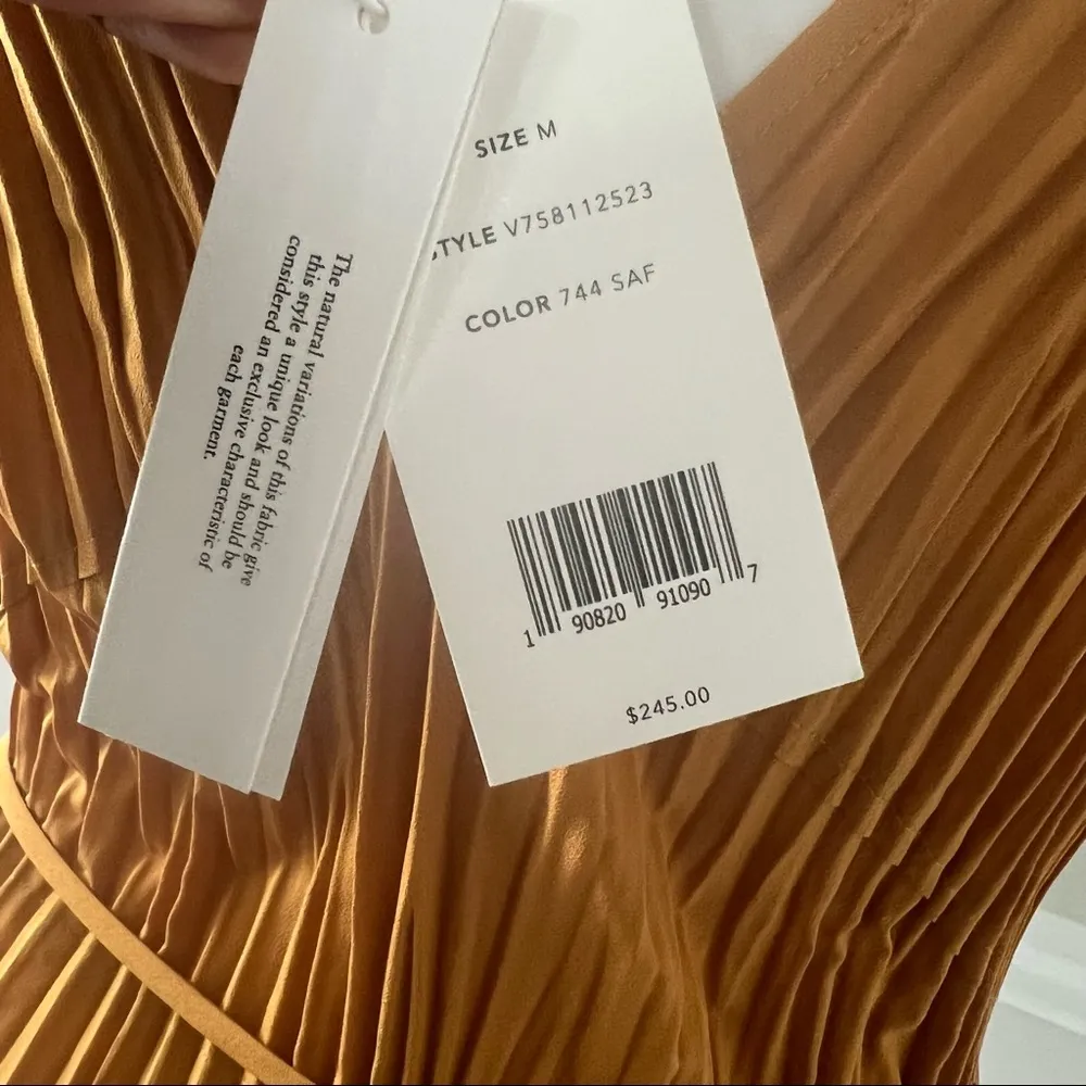 Vince Pleated Peplum Top Blouse, Gold Orange Size M New with Tag Retail $245 - Image 6