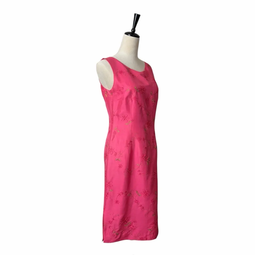 Harold’s Vintage Pink Floral Embroidered Sleeveless Silk Dress Women’s Size 4 - Image 2