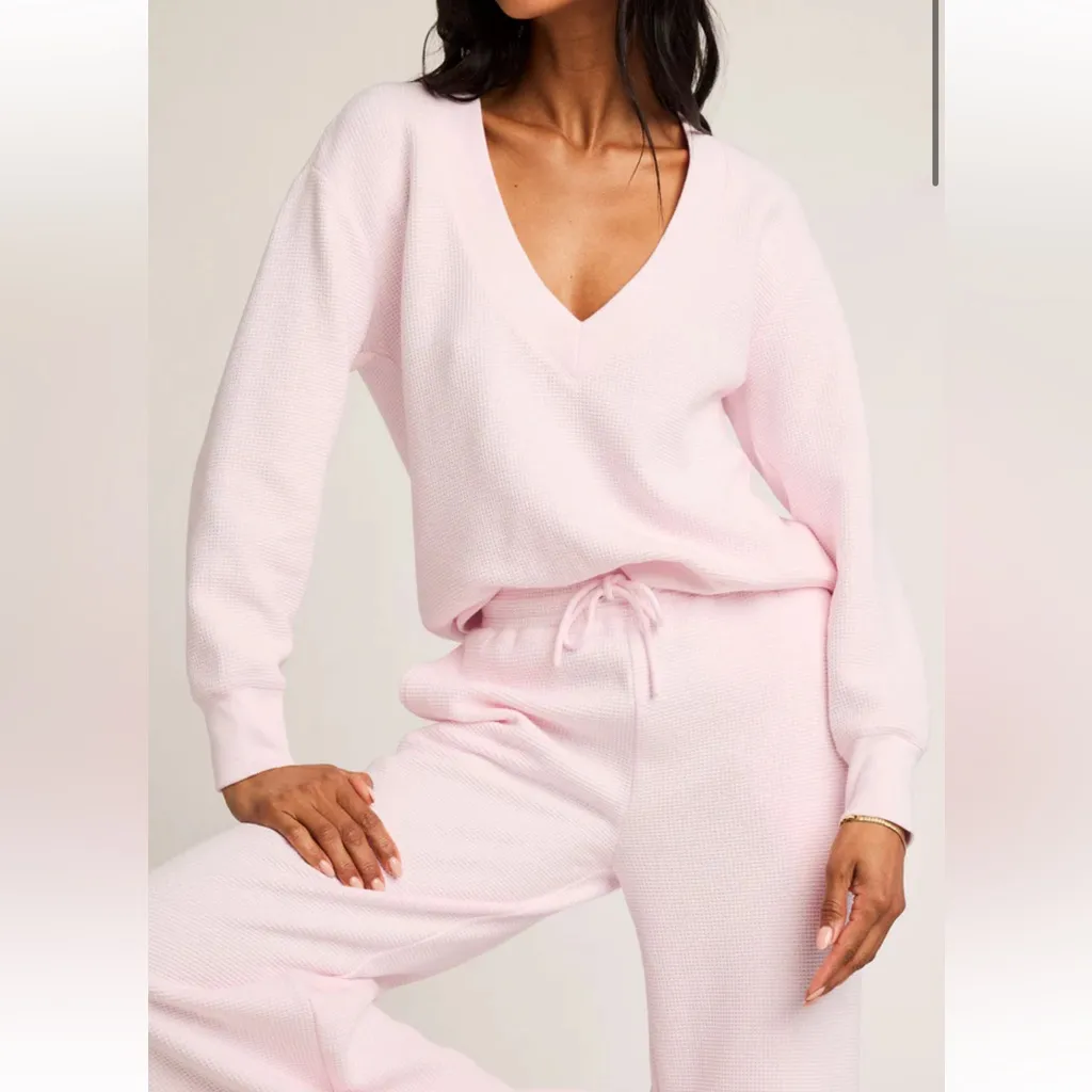 Negative Waffle Knit Track Pant and Deep V Top Set Lilac XS Pink - Image 6