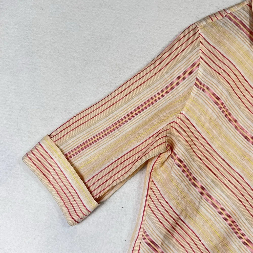 Chicos No Iron Linen Shirts Striped Loop Back Tunic Pink Peach Sz 2 (US 12/L) - Image 5