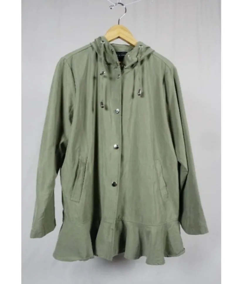 Live a Little Woman's Large Light Weight Green Hooded Jacket Ruffled Trim - Image 1