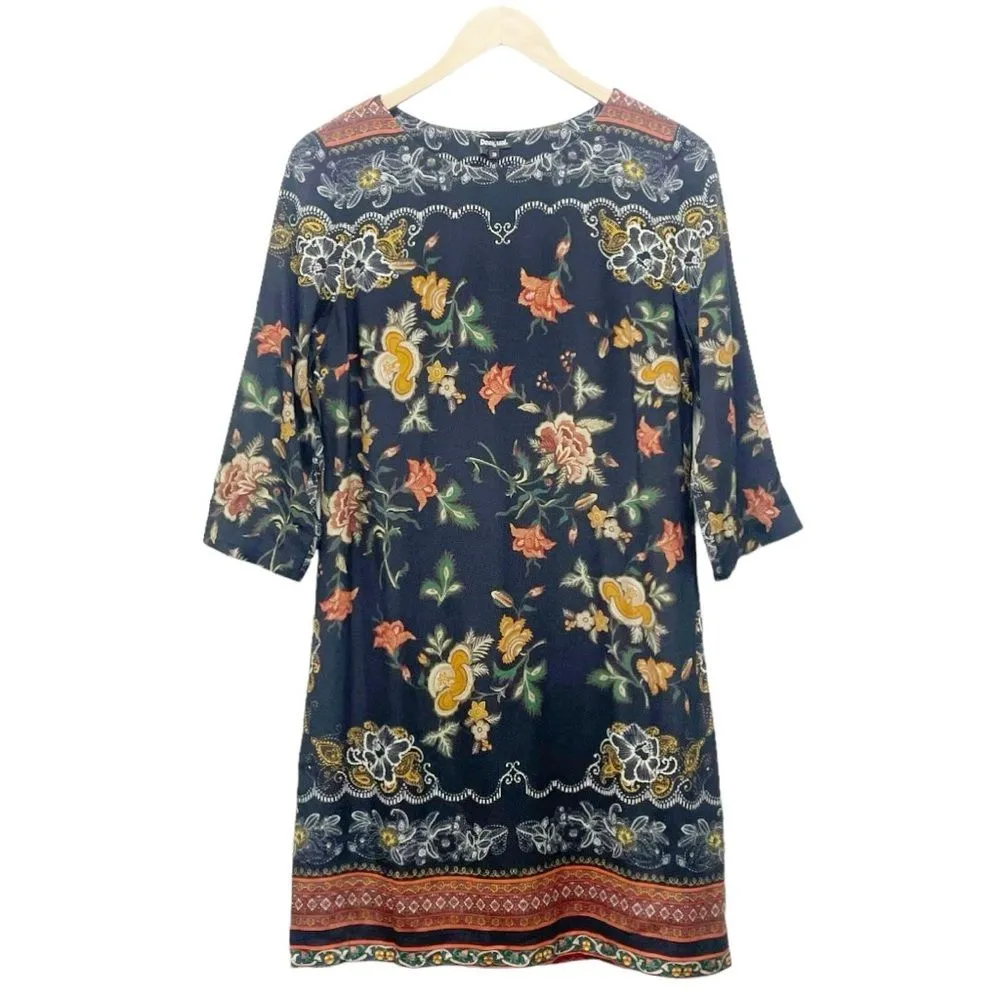 NWT Desigual Boho Floral Straight Dress Black Orange Yellow Size 38 EU| 4 US NEW - Image 5