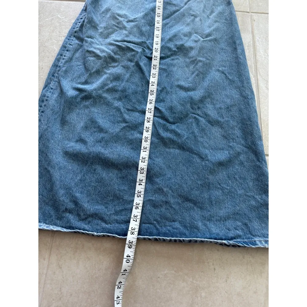 Zara Denim Dress Women Small Midi One Shoulder Festival Western Medium Wash Boho - Image 9