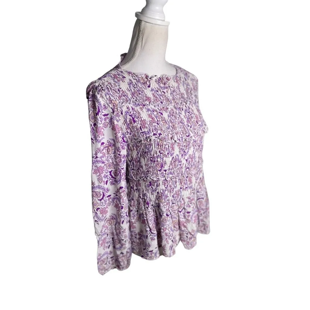 See by Chloe Long Sleeve Paisley Ruffle Top Purple Womens Size 36 US 4 - Image 6