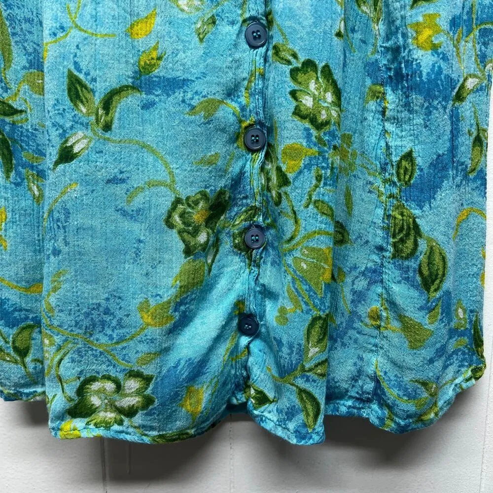 Julia Womens Vintage Floral Blue Gauzy Dress Size Small Short Sleeve Midi Length - Image 5