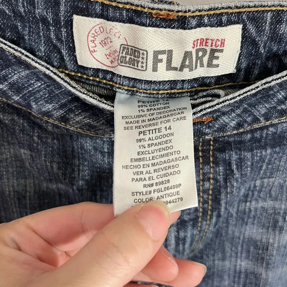 VTG Y2K Faded Glory Jeans Women Sz 14 Petite Flare Mid Rise Denim Stretch 34x29 - Image 3