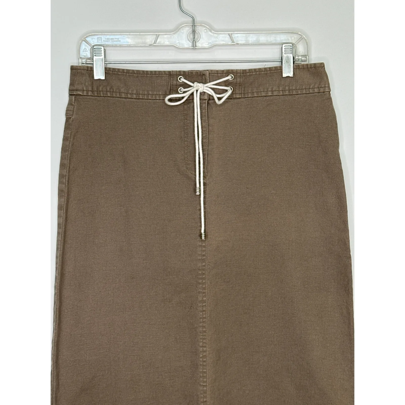 Co & Eddy Linen mix midi khaki skirt front tie side slits size 10 Tan Size M - Image 4