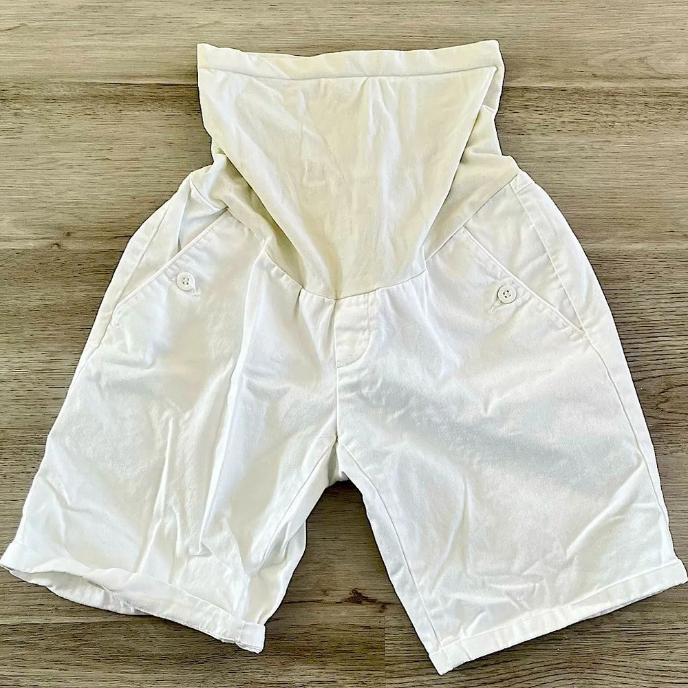 Motherhood Maternity White Secret Fit Belly Over Belly 8” Chino Shorts Small - Image 2