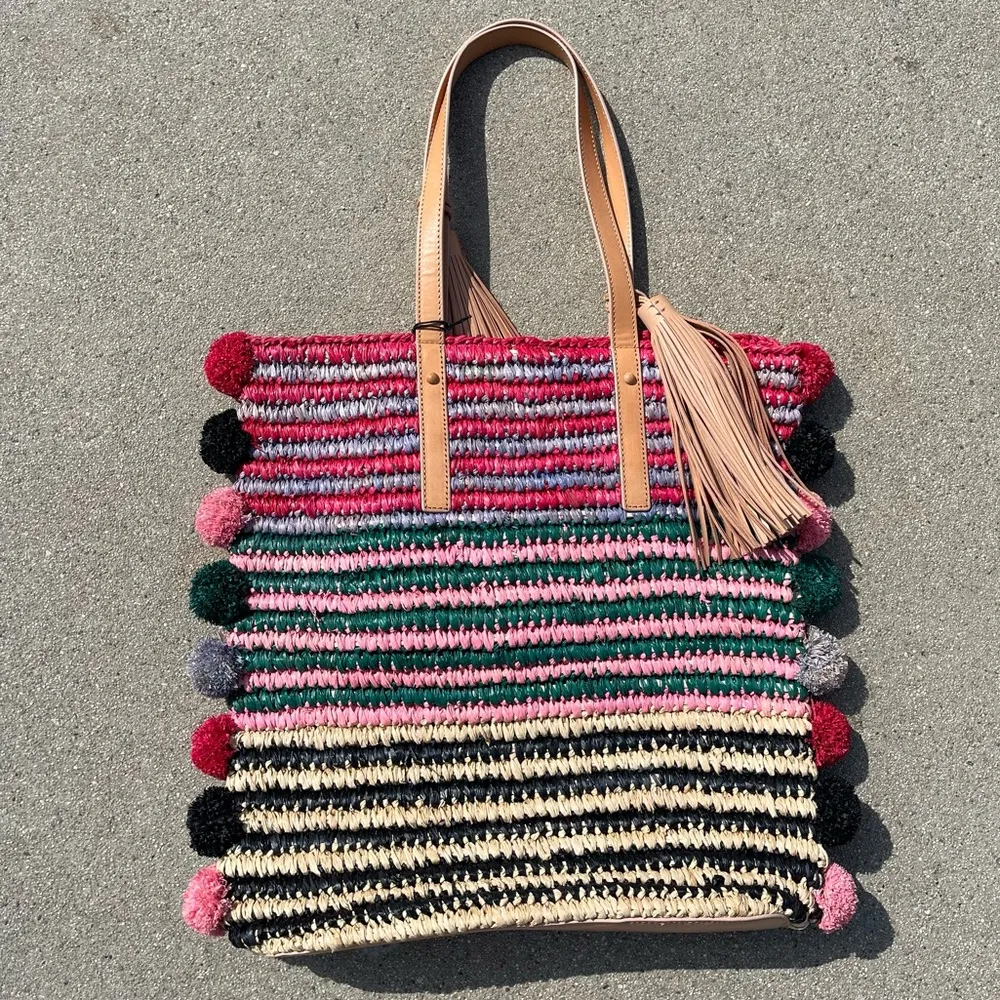 Loeffler Randall Rainbow Cruise Striped Straw Tote - Image 7