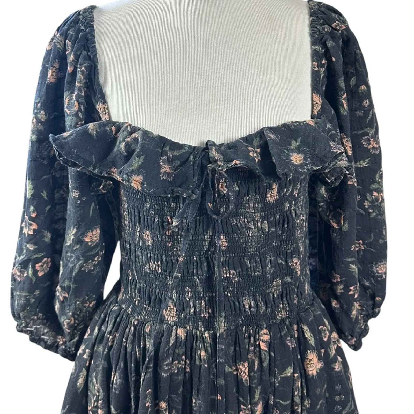 Free People Witchy Oasis Printed Midi Dress Black Floral Bohemian Large - Image 14