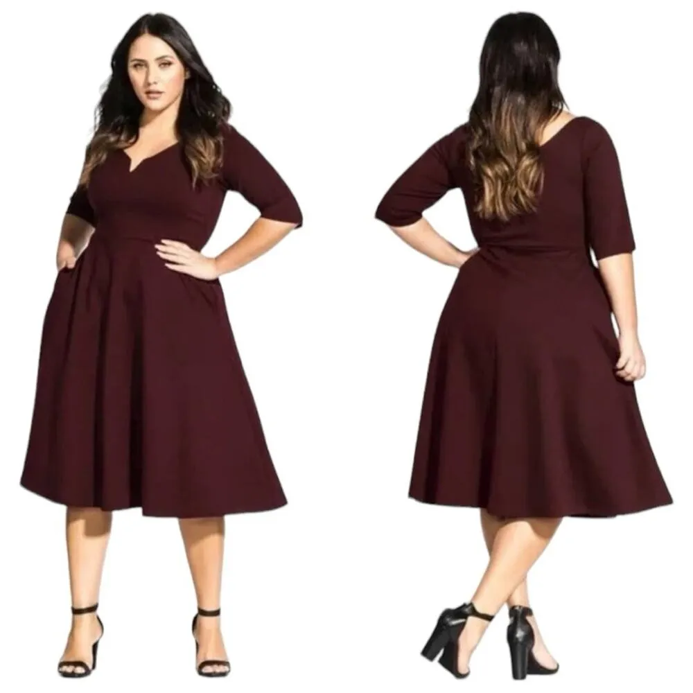 City Chic New Midi Dress A-line Ponte Knit Burgundy Wine Women’s Plus Size L/20 - Image 15