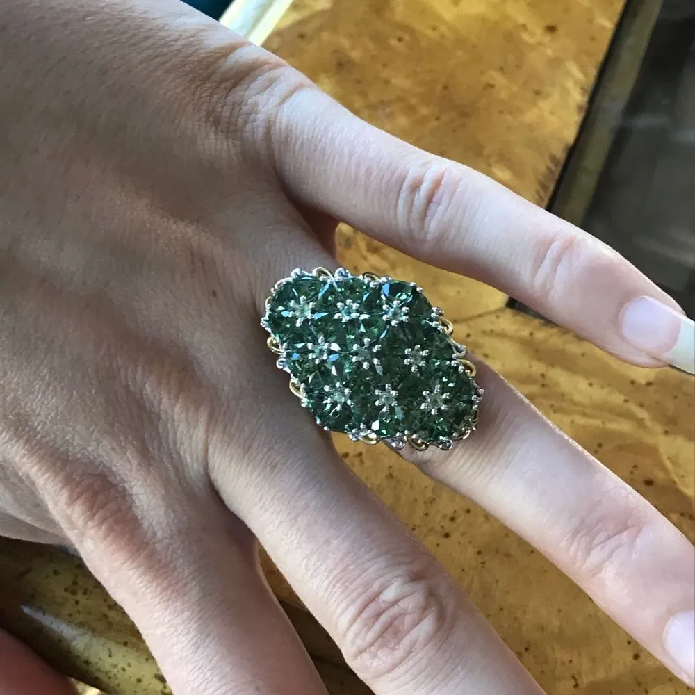 Natural Green Apatite Cocktail Ring Size 6.75 - Image 3