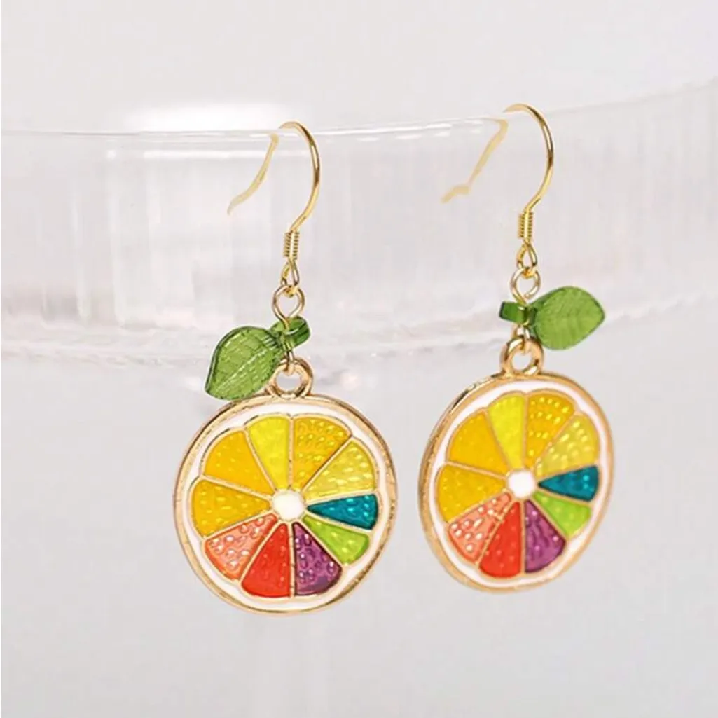 Citrus Slice Earrings with Gold Accents Green - Image 4