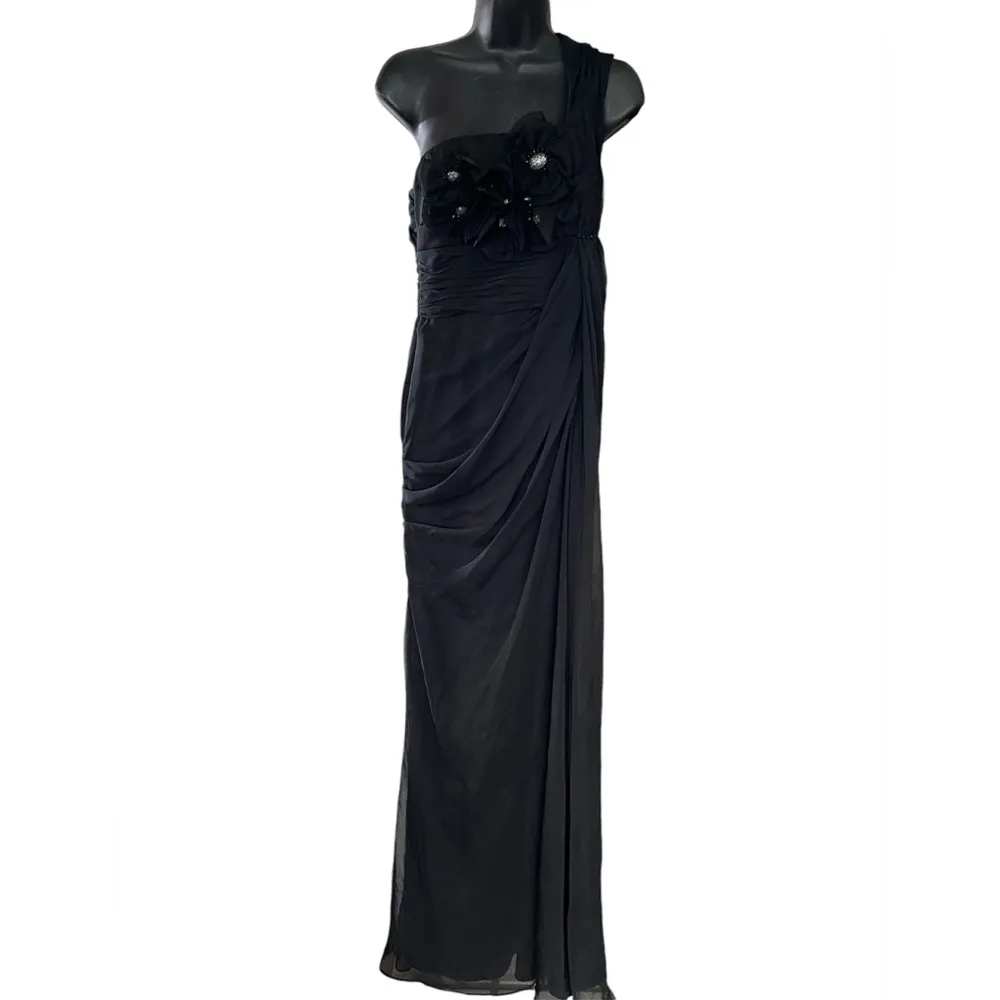 Adrianna Papell black floral embellished drape maxi night dress size 8 - Image 2
