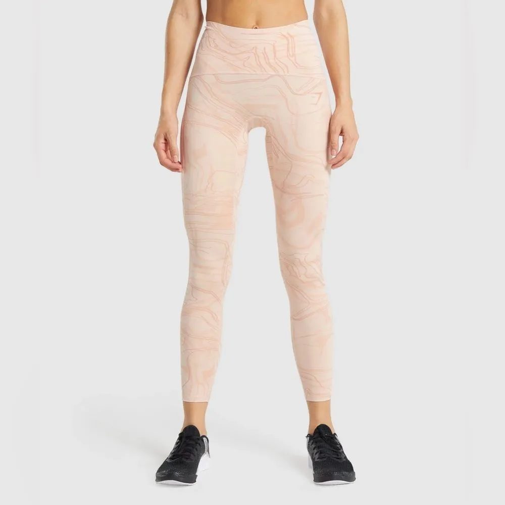 GYMSHARK GS Power Support High Rise Leggings Womens Small Pink Print Workout - Image 4
