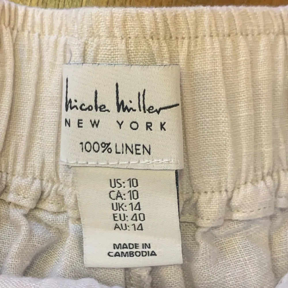 Nicole Miller Trousers 10 Cream/Khaki Relaxed Fit 100%Linen Pockets - Image 2