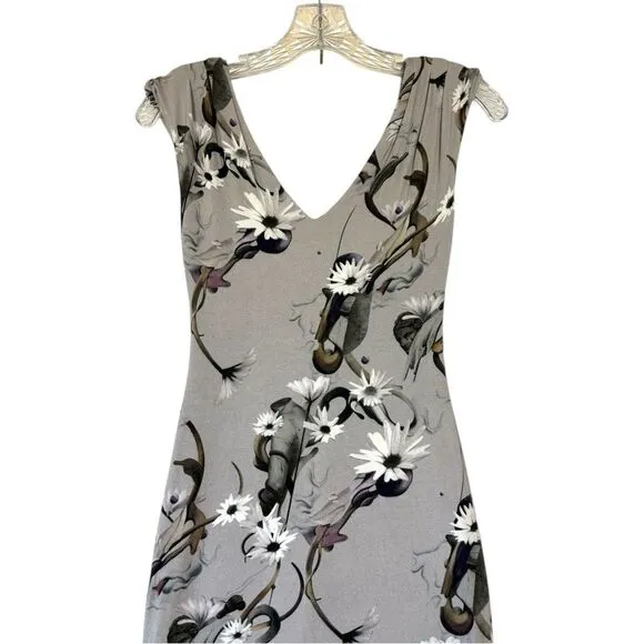 Cushnie Et Ochs Floral Gray Sleeveless Dress Deep‎ V Midi Stretch Bodycon sz XS - Image 3