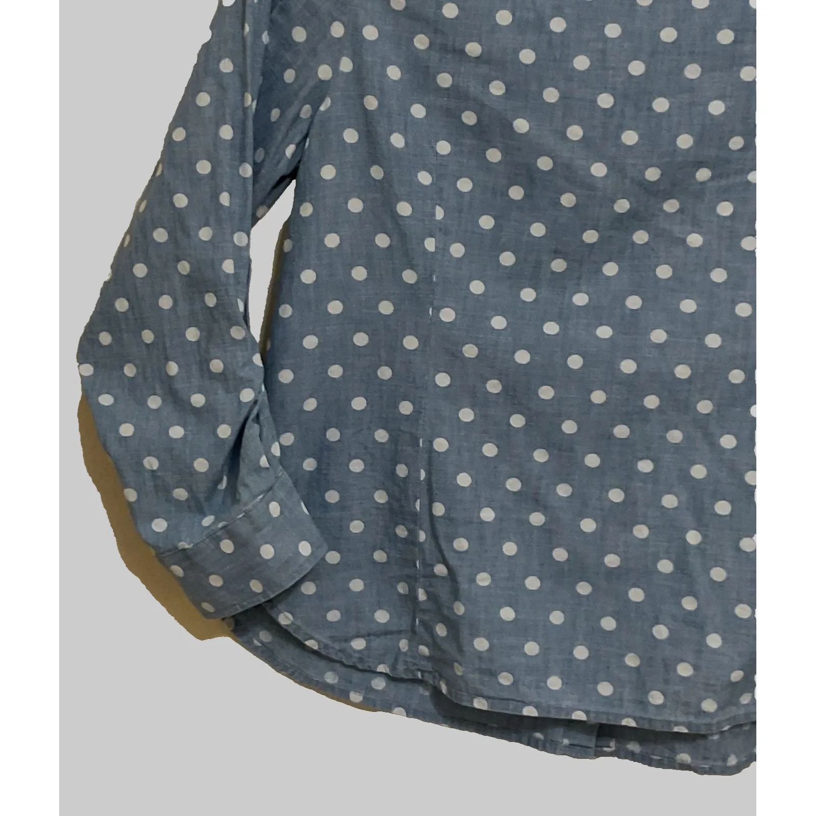 Tommy Hilfiger roll tab sleeve‎ Cotton blue+white polka dots women's shirt XXL - Image 14