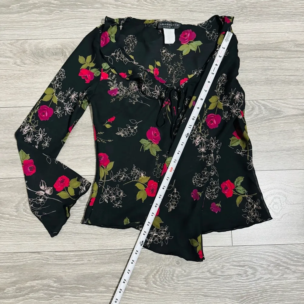 Connected Apparel Floral Black Wide Sleeves Lightweight Tie Front Cardigan 8 - Image 12