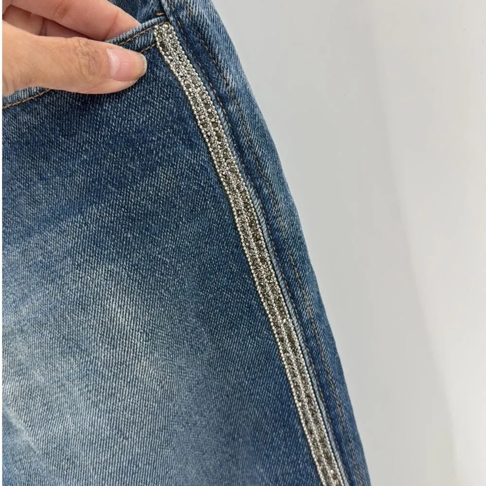 Lucky Brand Jeans Womens 8/29 Mid Rise Authentic Straight sparkly tuxedo line - Image 4