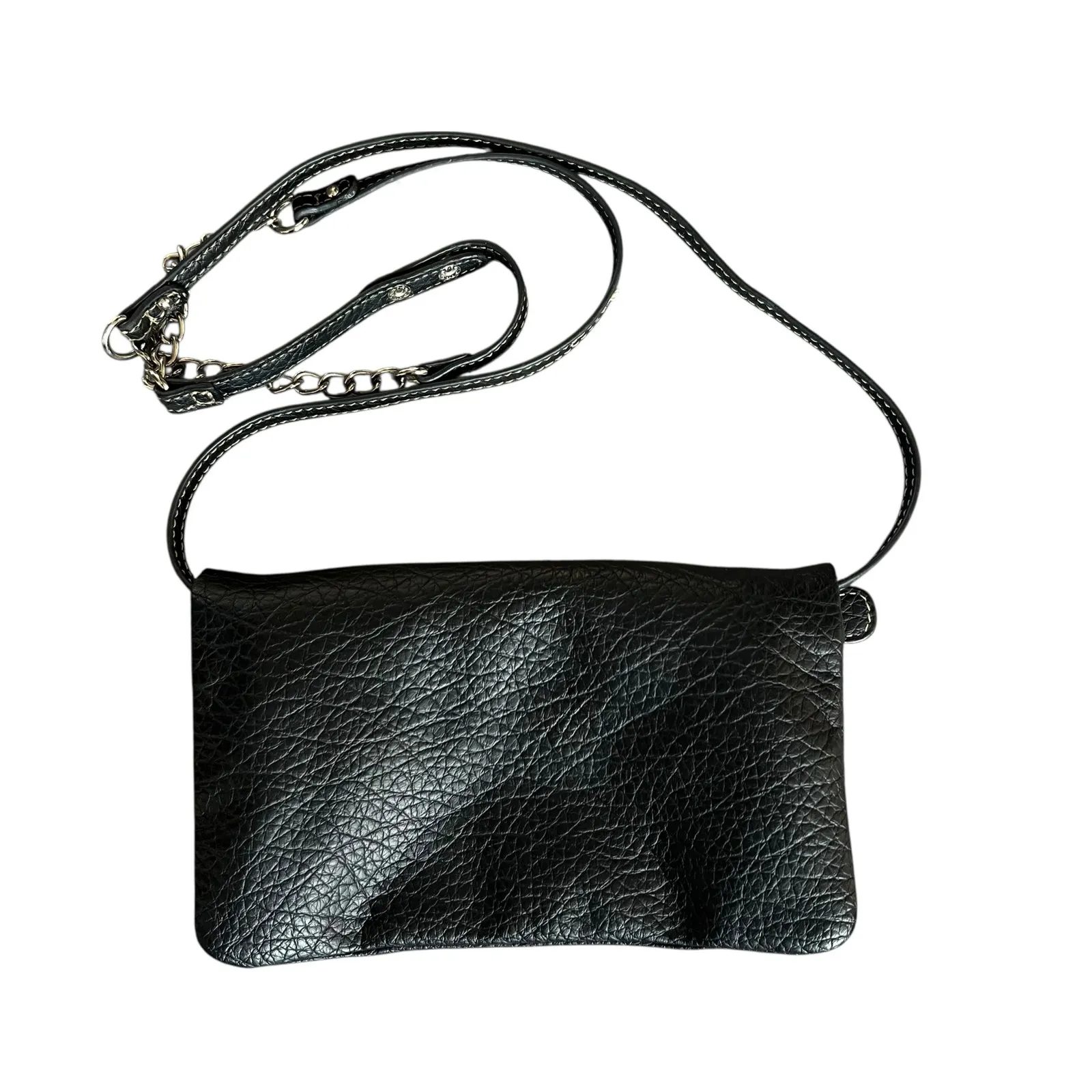 Nine West Black Faux Leather Foldover Crossbody Bag Wristlet - Image 6