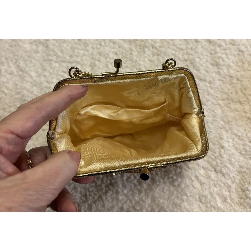 Vintage Gold Beaded Small Clutch Purse Chain Straps Formal Prom Wedding - Image 3