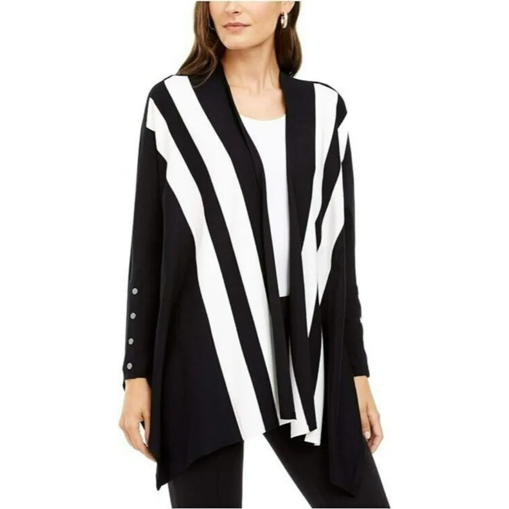 Alfani Womens Black Striped Open Front Dolman Sleeve Cardigan Sweater Sz PS NWT - Image 4