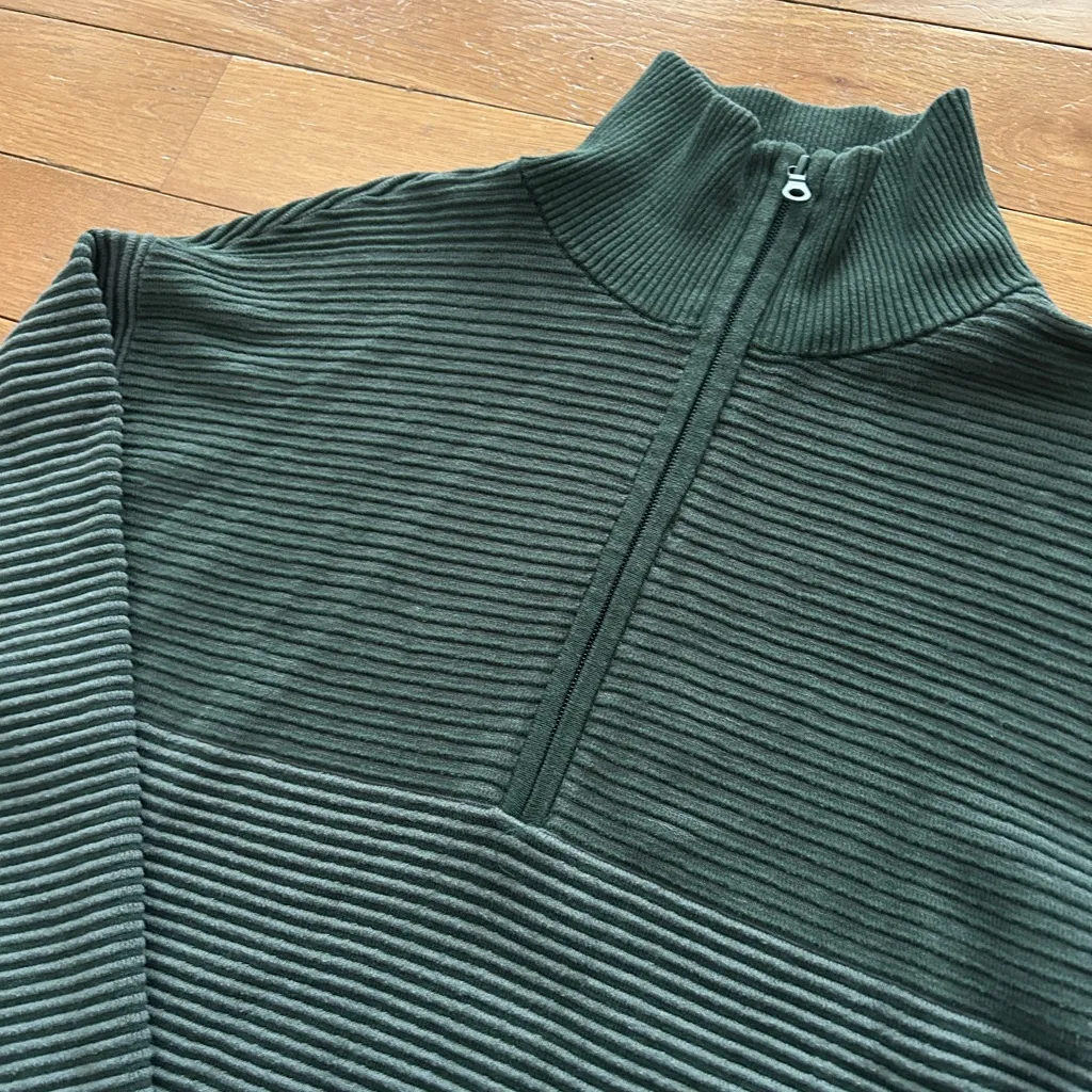 Offline Aerie Home Stretch Green Ribbed Quarter Zip Sweater Sweatshirt Size XS - Image 4