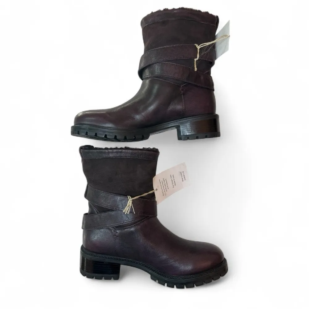 Ross & Snow Emilina Winter Boots Moto Biker Deep Plum Shearling Lug Sole Size 8 Black - Image 4