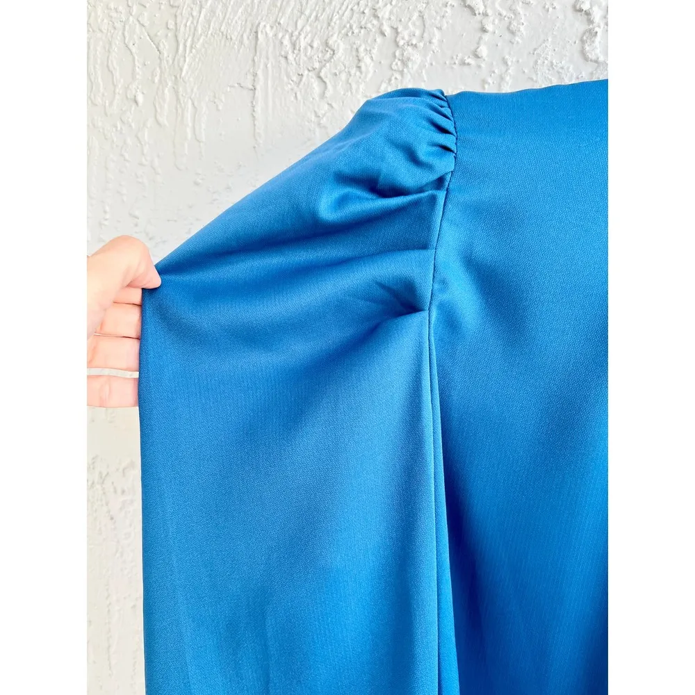 NWT Jealous Tomato Long Puff Sleeve Back Tie Top Blouse Blue Women's Size Large - Image 3