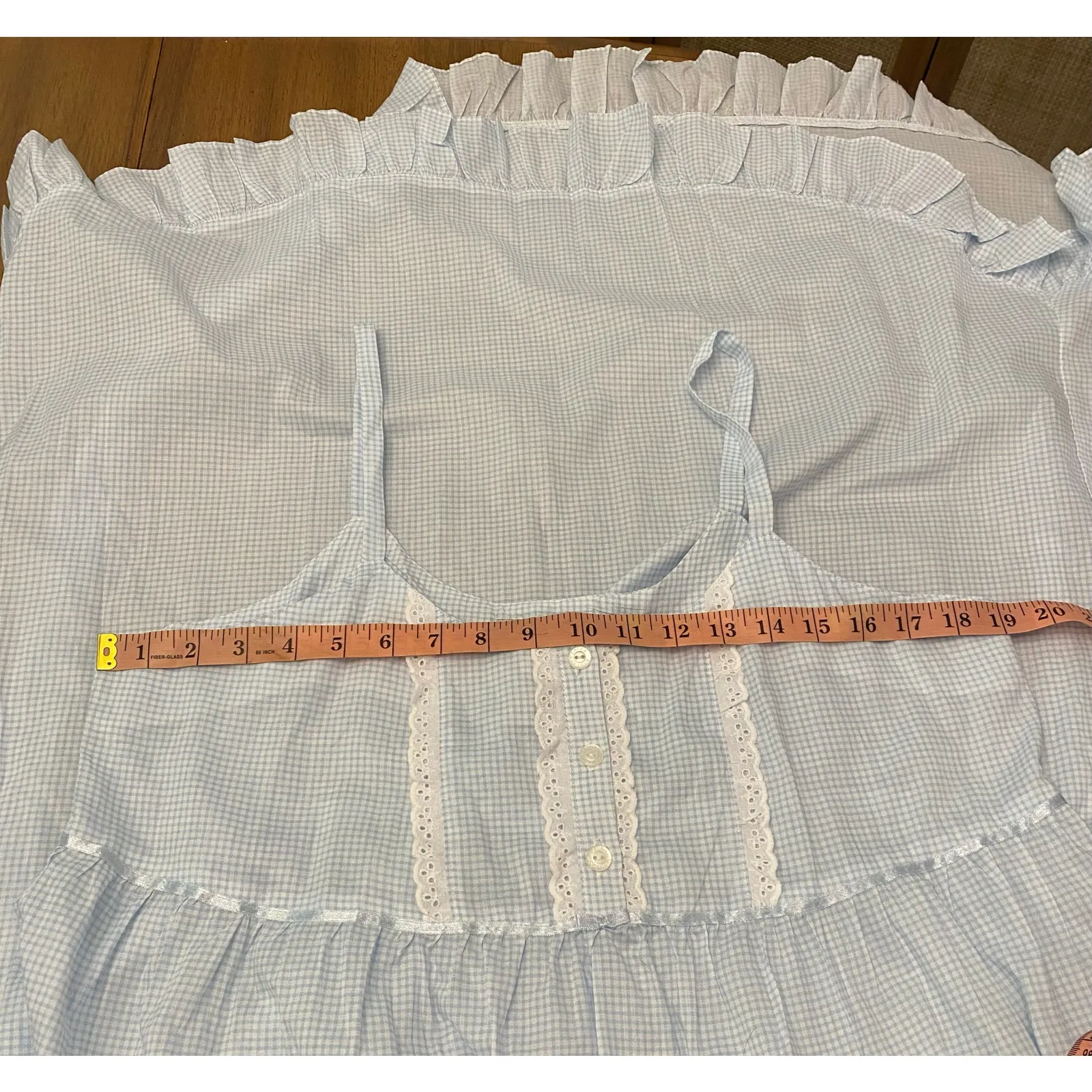 Laura Ashley Blue White Gingham Maxi Sundress Ruffles Ribbon Bow 100% Cotton Med - Image 8