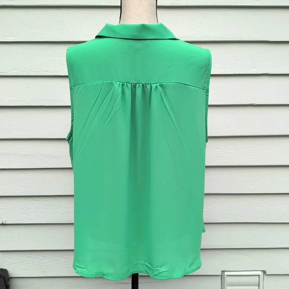 Loft Sleeveless V-Neck Blouse | Loft Sleeveless Collared Shirt | Green Loft Top - Image 5